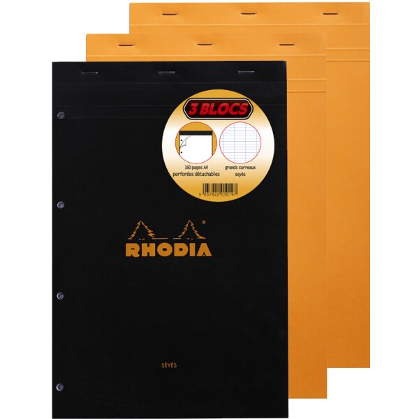RHODIA Bloc agrafé No. 20, format A4+, séyès, lot de 3