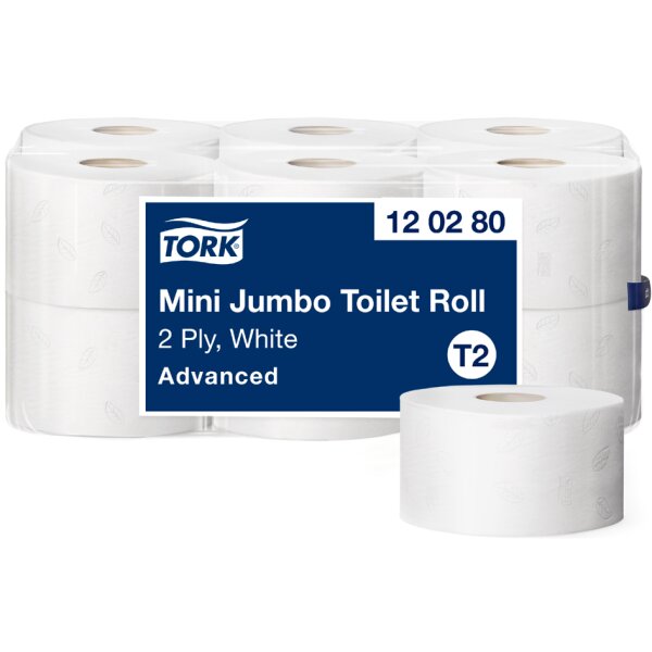 TORK Papier toilette en mini-rouleau Jumbo, 2 couches, blanc