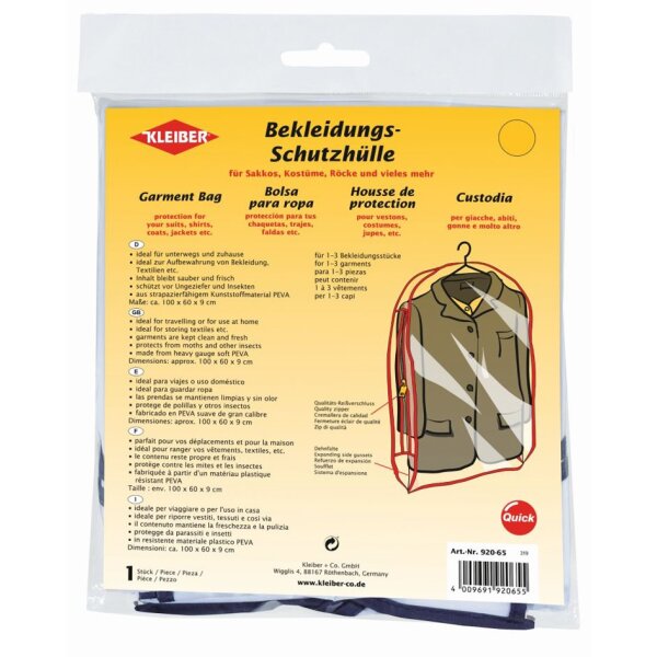 KLEIBER Bekleidungs-Schutzhülle, kurz, transparent