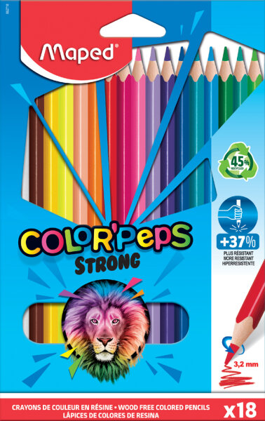 Maped Crayon de couleur COLORPEPS STRONG, étui carton de 18