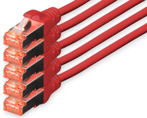 DIGITUS Câble patch Cat. 6, S/FTP, 10,0 m, set de 5, rouge
