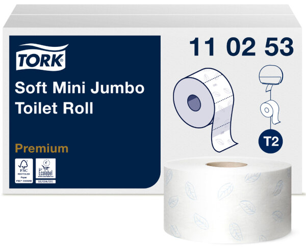 TORK Papier toilette en mini rouleau Jumbo, 2 plis, blanc