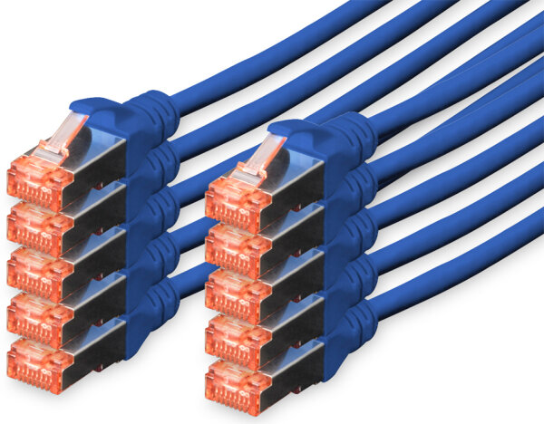 DIGITUS Câble de brassage Cat.6, S/FTP, 0,25 m, par 10, bleu