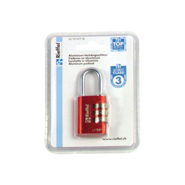 RIEFFEL SWITZERLAND Cadenas Nr.22 27,5mm A10529 red, serrure &agrave; combinaison