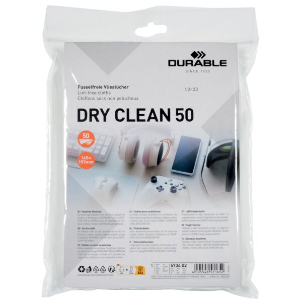 DURABLE Vlies-Oberfl&auml;chen-Reinigungst&uuml;cher DRY CLEAN 50