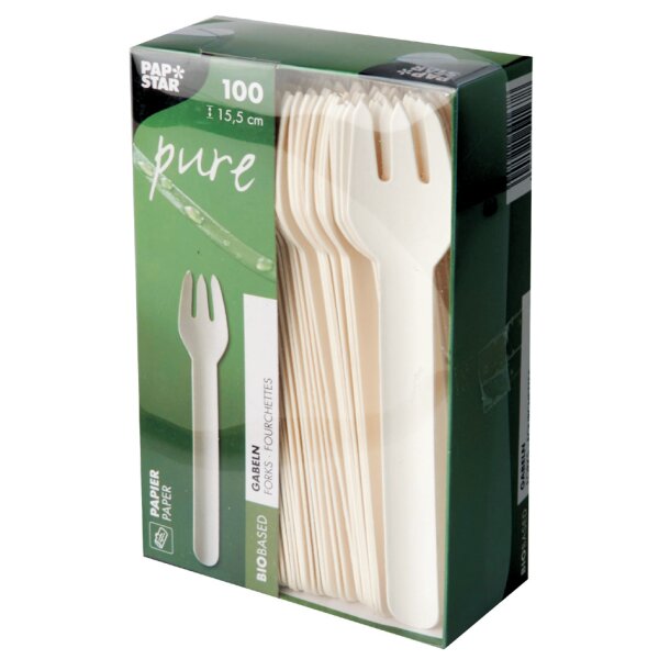 PAPSTAR Papier-Gabeln "pure", L&auml;nge: 155 mm, weiss, 100er