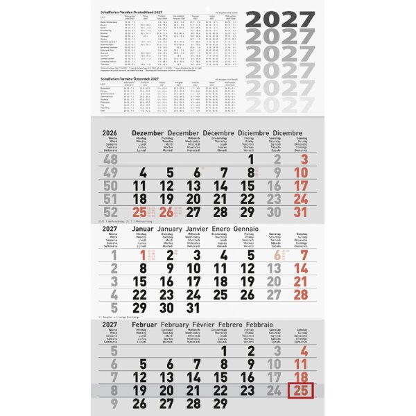 Glocken Calendrier mural 3 mois, 2027, gris