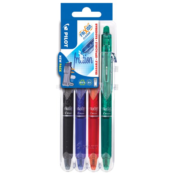 PILOT Stylo roller FRIXION BALL CLICKER 07 Set2Go, étui de 4