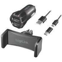 LogiLink USB-KFZ-Ladegerät & Smartphone-Halter,...