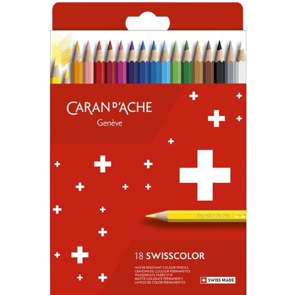 bunt os Caran d'Ache Swisscolor Karton Etui mit 18 wasserfesten Farbstiften 7630002343329 