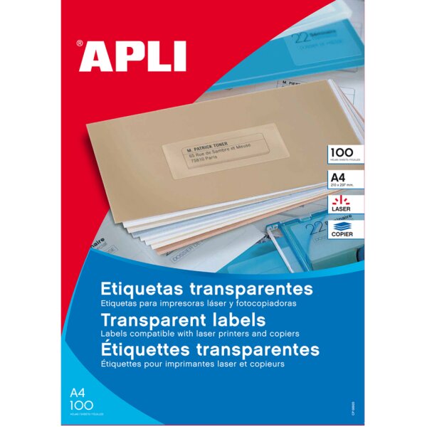 APLI Transparente Adress-Etiketten, 105 x 37 mm