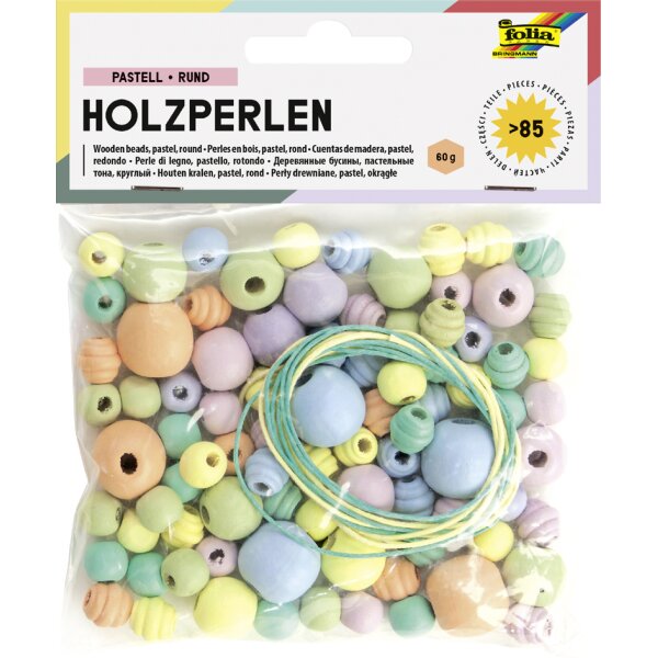 folia Holzperlen "Pastell", rund, 4 Grössen sortiert
