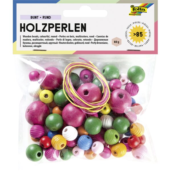 folia Holzperlen "Pastell", rund, 4 Grössen sortiert