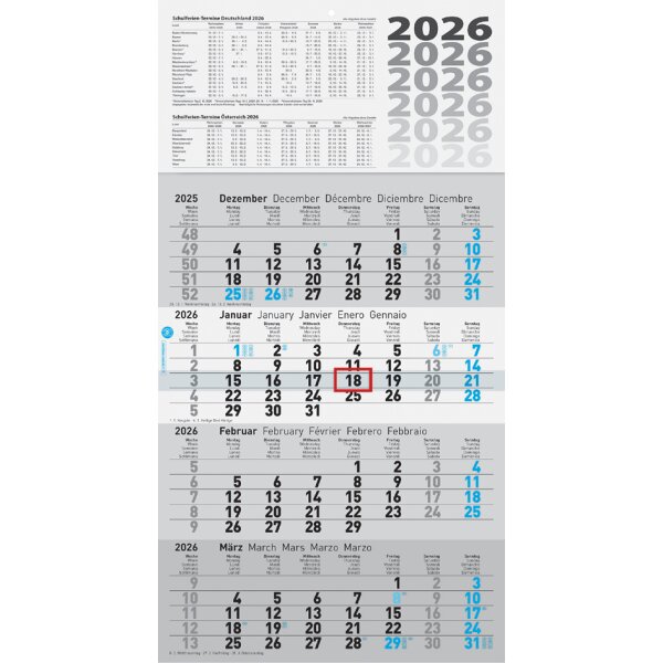 Glocken Calendrier mural 4 mois, 2027, gris