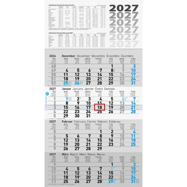 Glocken Calendrier mural 4 mois, 2027, gris