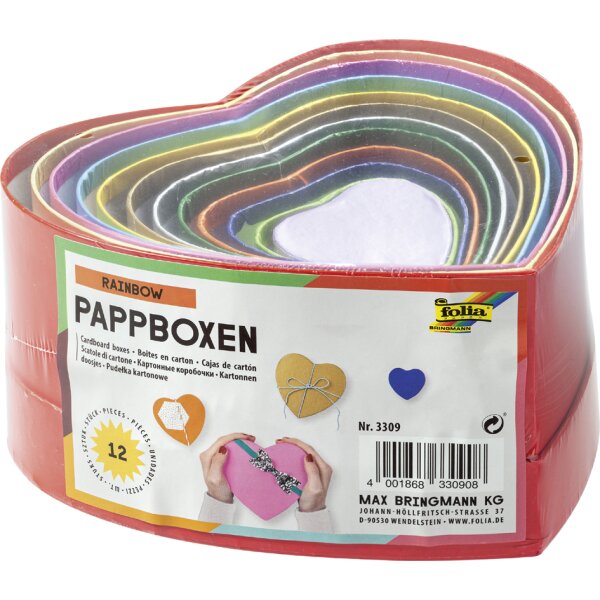 folia Geschenkboxen "Herzen",12 Stück Grössen Farben sortiert