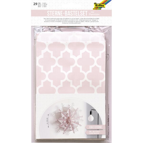 folia Sterne-Bastelset Papiert&uuml;ten f&uuml;r 3 Sterne, rosa weiss
