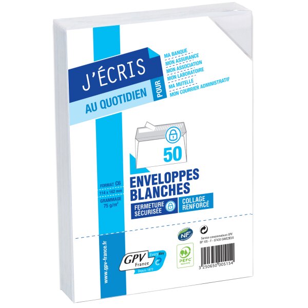 GPV Enveloppes, DL, 110 x 220 mm, sans fenêtre, blanc
