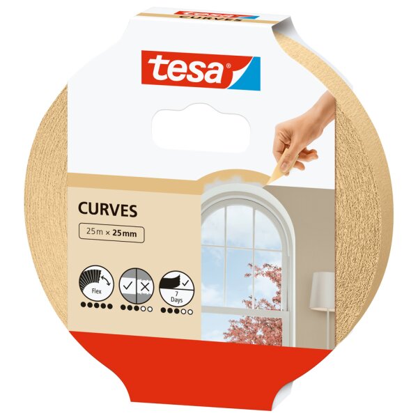 tesa Maler Hochkrepp Papierabdeckband, 25 mm x 25 m, beige