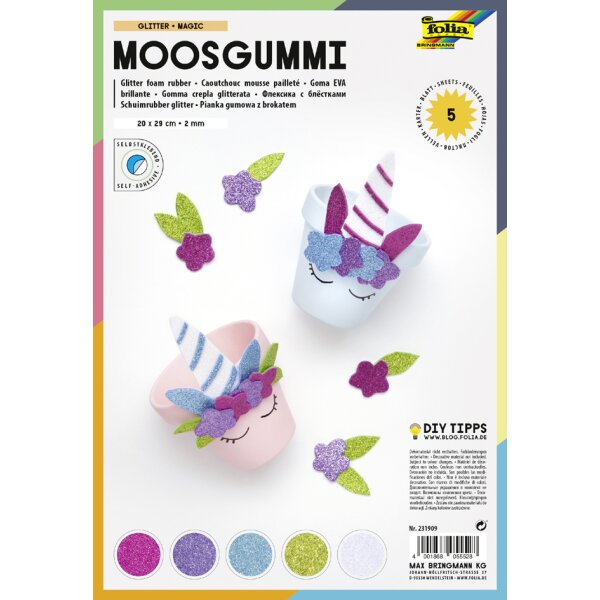folia Glitter-Moosgummi, 200 x 290 mm, 5 Blatt, silber
