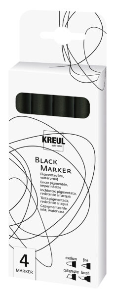 KREUL Black Marker, set de 4, noir