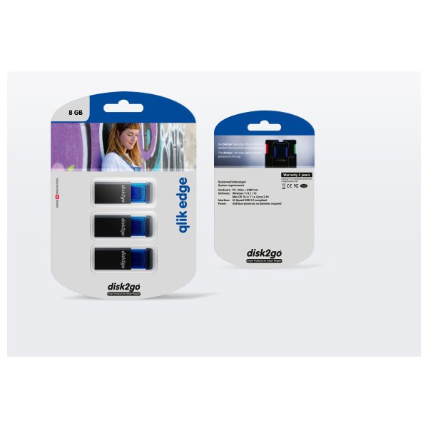 DISK2GO USB-Stick qlik edge 8GB 30006728 USB 2.0 triple pack