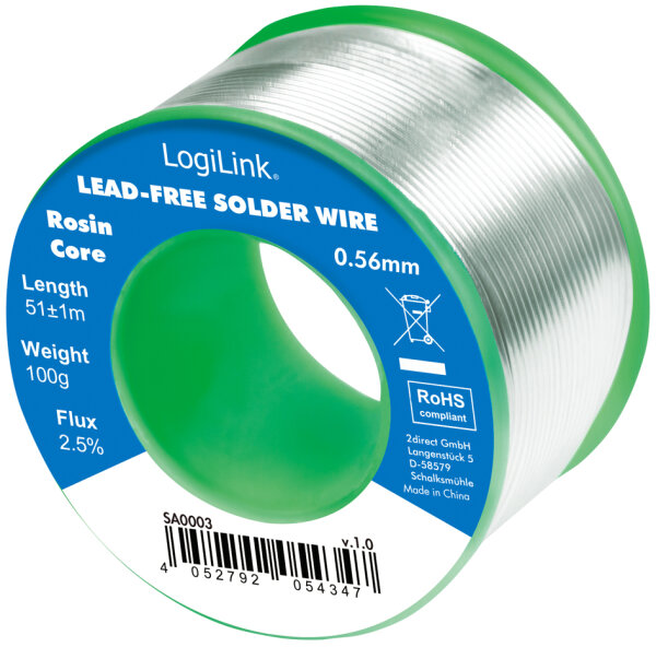 LogiLink Fil à souder, diamètre: 0,56 mm, cuivre 0,7%, 100 g
