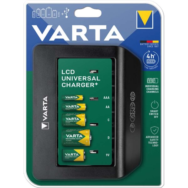 VARTA Chargeur LCD universel Charger+, non &eacute;quip&eacute;