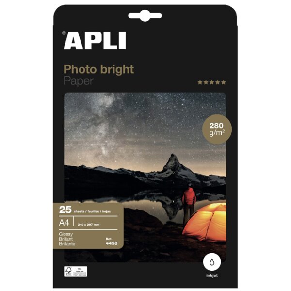 APLI Foto-Papier bright PRO, DIN A4, 280 g qm, hochglänzend