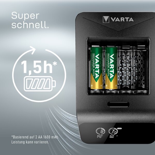 VARTA Chargeur LCD Smart Charger+, avec 4x piles Mignon