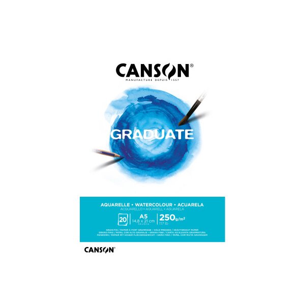 CANSON Aquarellblock Graduate A5 400110373 weiss, 250g 20 Blatt
