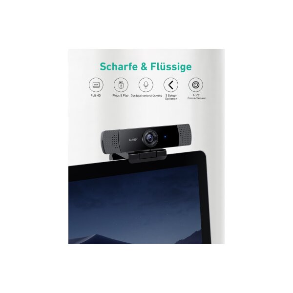 AUKEY Stream Webcam 1080P Dual Mic PC-LM1E black, USB 2.0