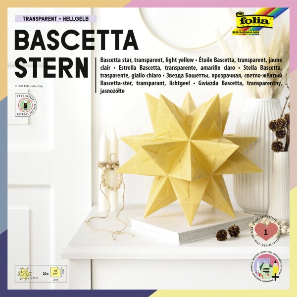 folia Feuille de papier &agrave; plier Etoile Bascetta, jaune clair