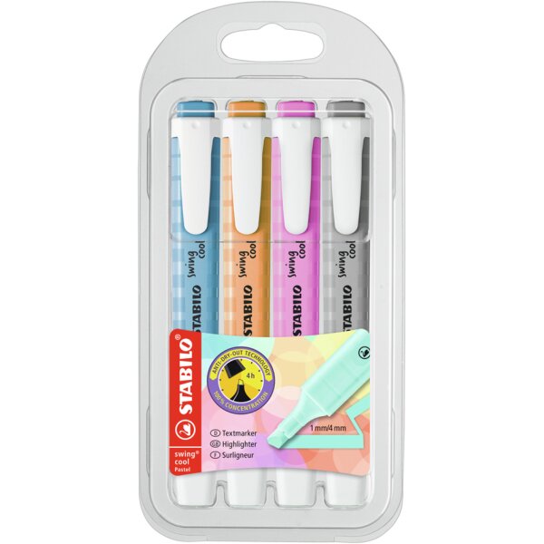 STABILO Surligneur swing cool Pastel Edition, &eacute;tui PET de 4