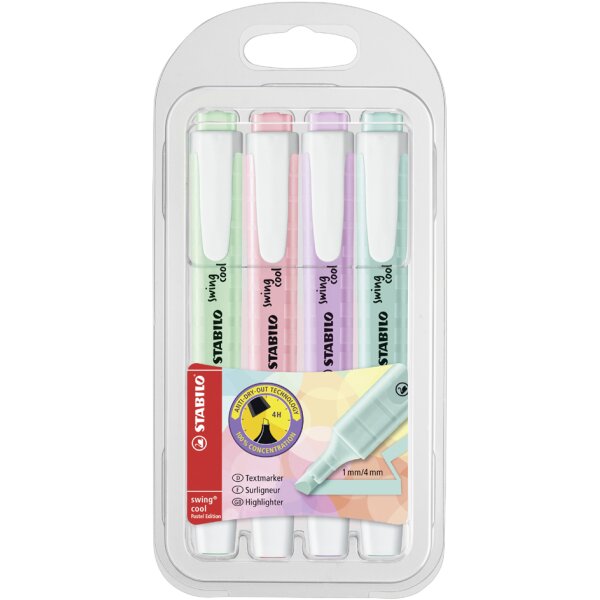 STABILO Surligneur swing cool Pastel Edition, &eacute;tui PET de 4