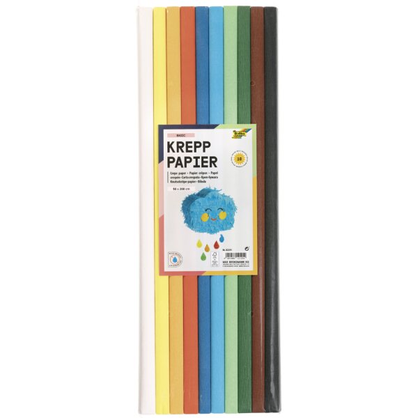 folia Krepppapier-Rollen BASIC, 500 mm x 2 m, sortiert