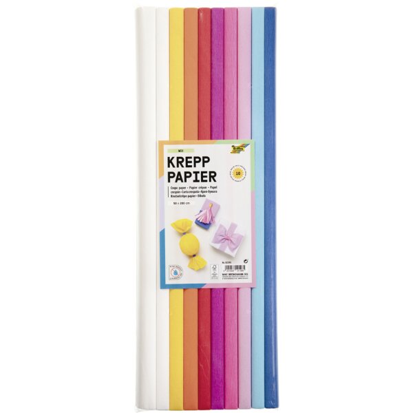folia Krepppapier-Rollen BASIC, 500 mm x 2 m, sortiert