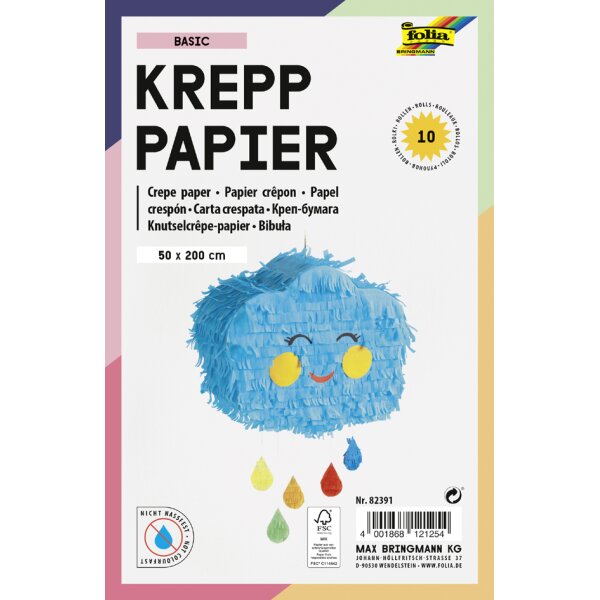 folia Krepppapier-Rollen MIX, 500 mm x 2 m, sortiert