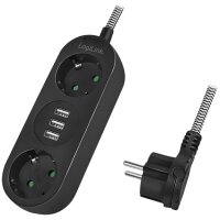 LogiLink Steckdosenleiste, 2-fach + 3x USB, schwarz