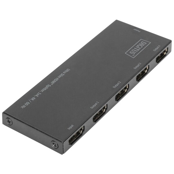 DIGITUS R&eacute;partiteur HDMI extra-plat, 1x4, 4K/60 Hz, noir