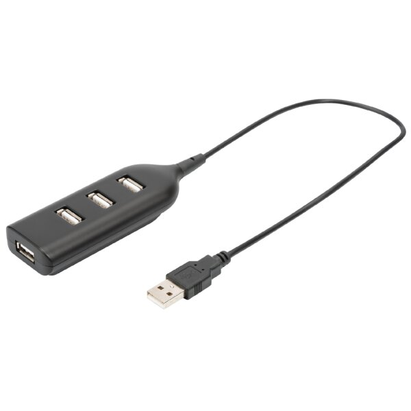 DIGITUS Hub USB 2.0, 4 ports, longueur c&acirc;ble : 300 mm, noir