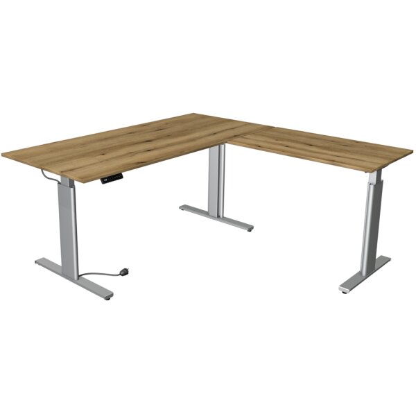 kerkmann Sitz-Steh-Schreibtisch Move 3 tube mit Anbau, weiss