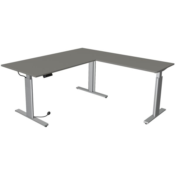 kerkmann Sitz-Steh-Schreibtisch Move 3 tube mit Anbau, grau