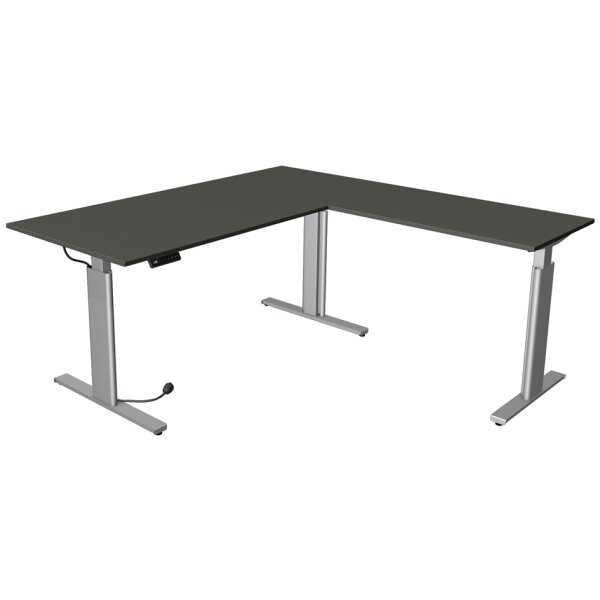 kerkmann Sitz-Steh-Schreibtisch Move 3 tube mit Anbau, grau