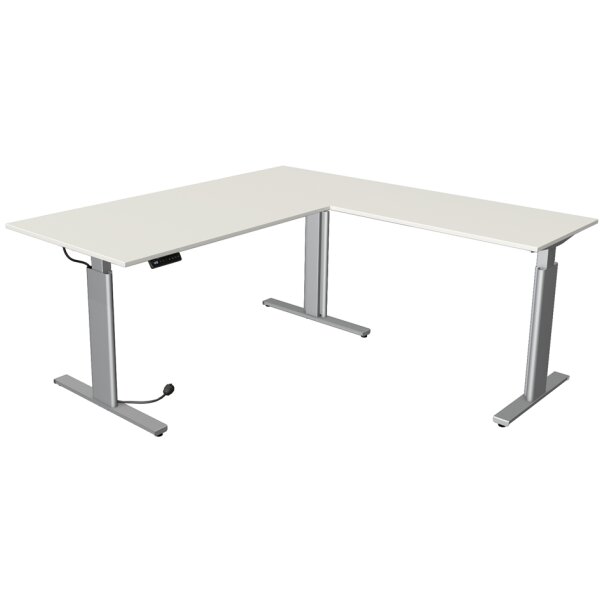 kerkmann Sitz-Steh-Schreibtisch Move 3 tube mit Anbau, grau