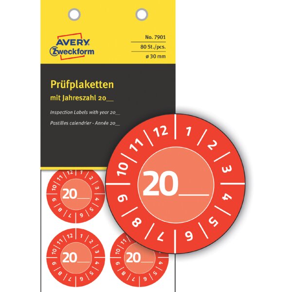 AVERY Zweckform Plaquette de contrôle, 20xx à inscrire,jaune