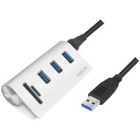 LogiLink Hub USB 3.0 + lecteur de carte, 3 ports,...
