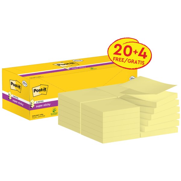Post-it Bloc-note super sticky z-notes, 76 x 76 mm, 20+4
