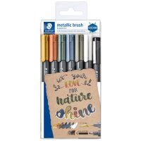 STAEDTLER Pinselstift metallic brush, 6er Etui +Pigmentliner