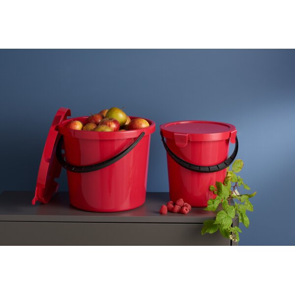 plast team Seau à cueillette avec couvercle, 10 L, rouge